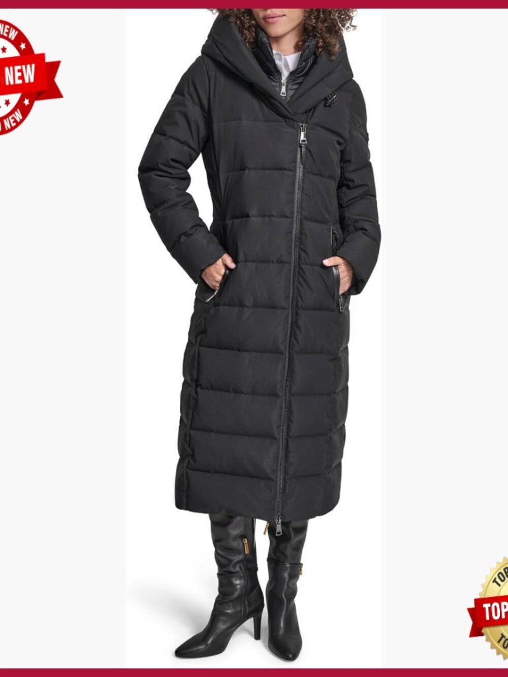 Maxi Puffer Coat With Bib Asymmetrical Zipper Long Quilted Winter Jacket